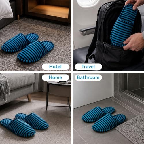 equlup Foldable Indoor Slippers, Portable Soft Cotton Shoes with a Storage Bag Anti Slip Reusable Bedroom Indoor Slippers for Home Hotel Spa Salon Travel (Men) — view 2