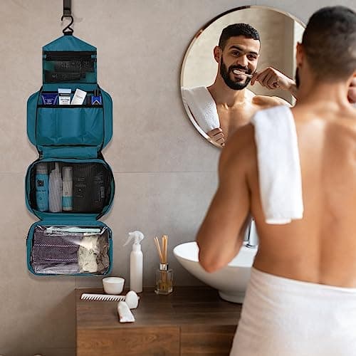 homchen Hanging Travel Toiletry Bag, Waterproof Folding Portable Cosmetic Wash Bag for Men and Women (M, EGREEN) — view 5
