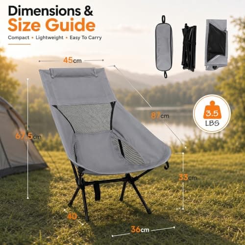 HomlyPro High Back Camping Chair with Wide Feet & Carry Bag, Pack of 1 - Ultra Lightweight & Compact Foldable Chair for Adults, Ideal for Beach, Garden, Picnic, Fishing & Travel (Grey) — view 2