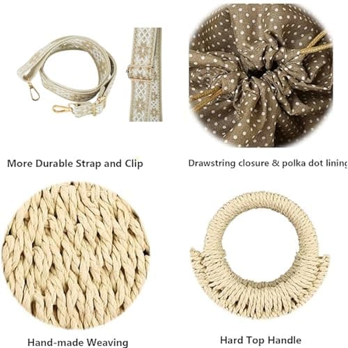 YYW Straw Bag Women Summer Beach Handwoven Casual Mini Tote Purse Beige — view 4