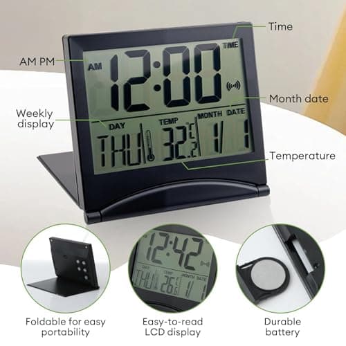 Digital Travel Alarm Clock with LCD Display Foldable Creative Compact Clock — view 4
