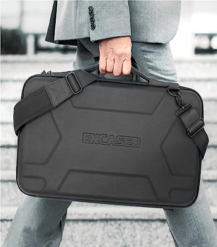 ENCASED Hard Case Laptop Travel Bag for 13” and 14” inch Computers/MacBooks with Luggage Sleeve - Carrying Handle, Padded Shoulder Strap (Black), Black — view 2