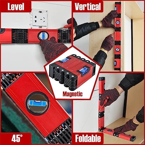 N&S Juvyig Multi-Function Foldable Level Tool - Multi-Angle Measuring Woodworking Tools - Precise Leveling in Any Position Ruler w/Magnetic (Alloy) — view 3