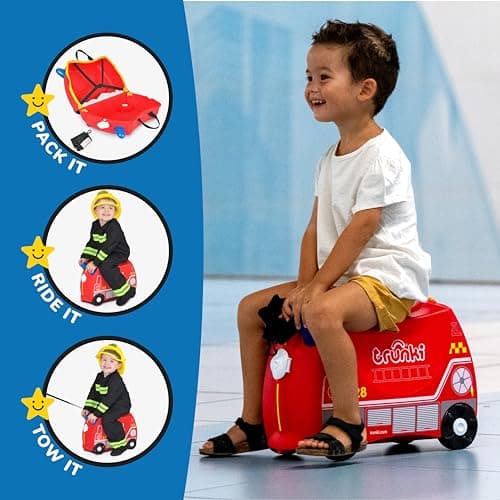 Trunki Children’s Ride-On Suitcase And Kid's Hand Luggage | Great 3 Year Old Boy Gift : Frank Fire Engine (Red) — view 3