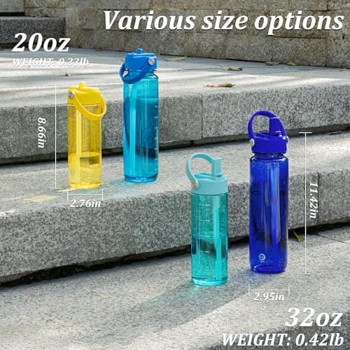 GOPPUS 1000ml/32oz Clear Water Bottle with Straw, Tritan Leakproof Sports Drinking Bottle, BPA Free Wide Mouth Gym Bottle with Handle and Measurement Marks for School, Gym, Travel (Yellow) — view 2
