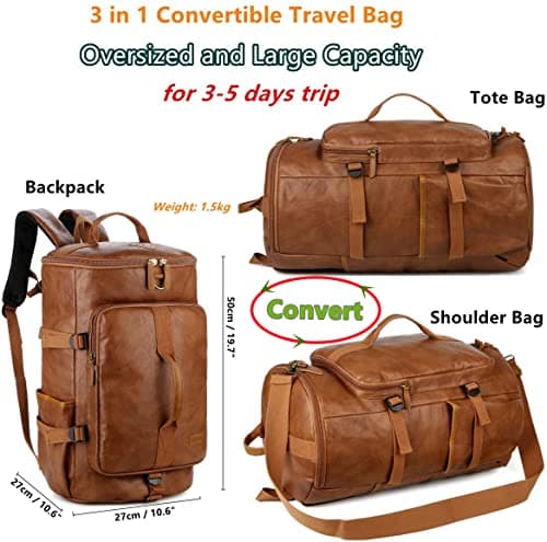 Baosha HB-26 3-Ways Faux Leather Men Holdall Weekend Travel Duffel Tote Bag Backpack Shoulder Bags Convertible Travel Hiking Rucksack Overnight Weekender Bag Handbag (Brown) — view 2