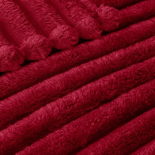 Exclusivo Mezcla Soft Striped Fleece Blanket, Deep Red Sofa Bed Throw — view 4
