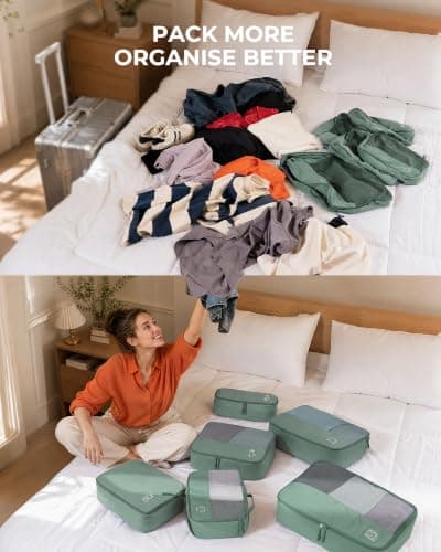 Samfolk Packing Cubes for Suitcases, 8 Set Travel Packing Cubes for Backpack, Lightweight Suitcase Organiser Bags with Laundry Bag,Green — view 6