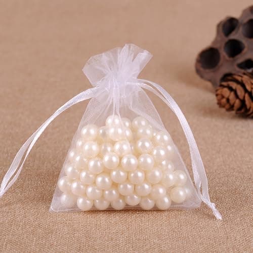 vaolmlop 100 Pcs White Organza Pouches,7x9 cm Small Gift Bags,Jewelry Bags with Drawstring,Mini For Wedding,Christmas,Party Supplies — view 2