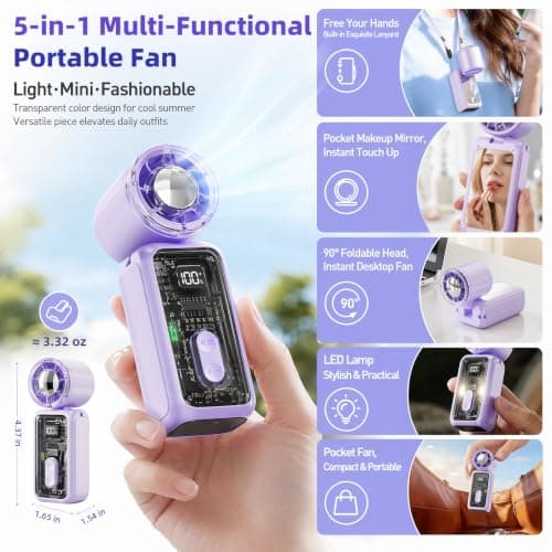 Portable Handheld Turbo Fan, 199 Speeds Rechargeable Mini Hand Held Fans with Digital Display & LED Light, Small Battery Powered Folding Personal Fan, Desk Pocket Fan for Travel Holiday Essentials — view 2