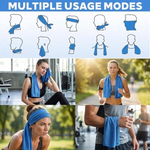 GUYAQ Set of 3 Cooling Towels, 90 * 30CM Cooling Towel, Quick-Drying Cooling Towel, Sports Towel, Microfibre Cooling Towels, Ice Towels for Fitness, Yoga, Hiking, Running, Travel (Purple, Grey, Blue) — view 5