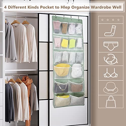 18 Pockets Over Door Storage Organiser,Back of Door Hanging Pocket for Shoes,Sock,Underwear,Hat,Handbag,Cleaning Supply,Toiletry,Behind Door Storage of Dorm,Bedroom,Bathroom,Entryway,Storeroom,Nursery — view 4