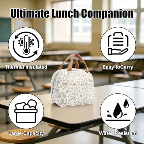 Hittriu Insulated Lunch Cool Bag for Men Women with Cutlery Storage Pouch, Large-Capacity Water-Ink Pattern Insulated Lunch Bag with Leak-Proof Liner, for Work, School, Picnic and Travel (Beige) — view 4