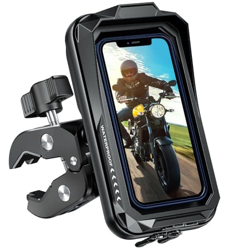 BTNEEU Motorcycle Phone Mount Waterproof 360° Rotatable Motorbike Phone Holder with Touch Screen Sun Visor Anti-Shake Motorcycle Mirror Phone Holder Moped Phone Mount for Phone up to 7.0'' (Black C)