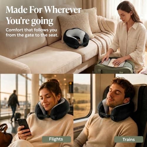 LUGG Memory Foam Travel Pillow – 360° Ergonomic Neck & Head Support, Slow Rebound Cushioning, Breathable Cover, Lightweight U-Shape Pillow for Flights, Trains & Cars, Includes Storage Bag - Black — view 6