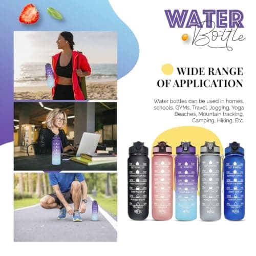 Active 100 1L Water Bottle with Straw, Motivational Time Marking | Dishwasher Safe | Leak-Proof | BPA-Free Drinks Bottle for Fitness, Work, Travel & Outdoor Use — view 5