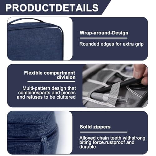 Megcdtr Electronic Organizer, Travel Cable Organiser Bag, Universal Carry Travel Gadget Bag, Waterproof Electronics Accessories Storage Case for iPad Cables Chargers Hard Drive Power Bank (Navy) — view 3