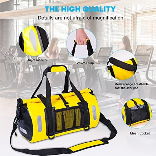 WILD HEART Waterproof Bag Duffel Bag 20L 30L 40L with Welded Seams Shoulder Straps, Mesh Pocket for Kayaking, Camping, Boating,Bycycle,Motorcycle (Yellow, 20L) — view 2