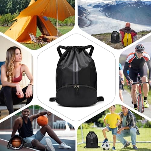 PE Bags Drawstring, Waterproof Unisex Swimming Sports Gym Black Backpack — view 6