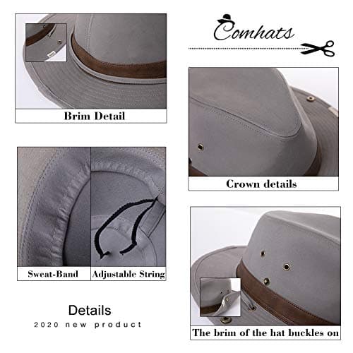 Comhats UPF 50 Cotton Safari Fedora Aussie Hat Men, Womens UV Protection Sun Hat for Fishing Hiking Walking, Summer Bush Hat, Wide Brim Travel Adventurer Hat, Beige White L — view 4