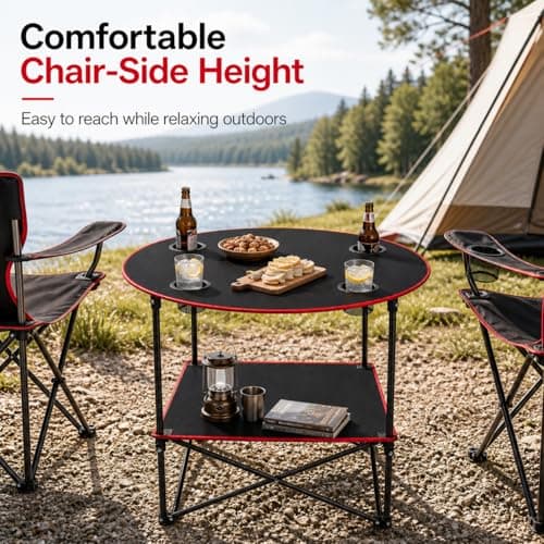 Portable Camping Table Folding Picnic Tables Lightweight Folding Table Waterproof Canvas Beach Table for Outside with 4 Cup Holders & Carry Bags for Camping, Beach, Campfires and Tailgating — view 6