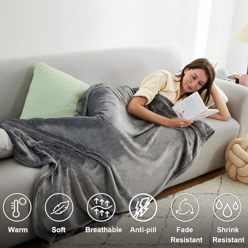 EHEYCIGA Throw XL Fleece Throw Blanket for Sofa 130x178cm, Grey — view 6
