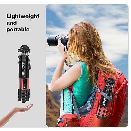 ZOMEI 188cm/74inch Aluminum Extra-high Lightweight Travel Camera Tripod Red — view 2