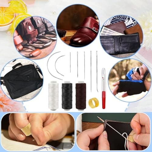 Denipry Leather Waxed Thread, Hand Sewing Kit with 7pcs Sewing Needles and 3 Threads, Leather Repair Sewing Thread Kit for Bookbinding, Shoe Carpet, Canvas Repairing Craft DIY — view 6