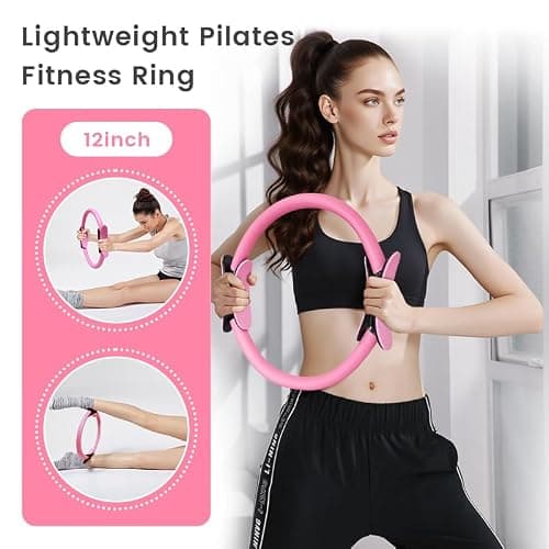 Home Pilates Essentials Kit for Women, with 5 Resistance Bands - Pink Magic Circle Pilates Kit for Home Toning, Includes Yoga Ball, Stretch Strap & Gym Bag (13-Piece Complete Starter Set) (Pink) — view 5