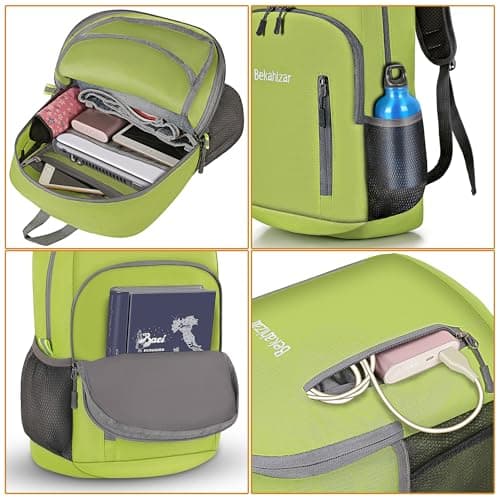 Bekahizar 20L Ultra Lightweight Backpack Foldable Hiking Daypack Rucksack Water Resistant Travel Day Bag for Men Women Kids Outdoor Camping Mountaineering Walking Cycling Climbing (Bright Green) — view 4