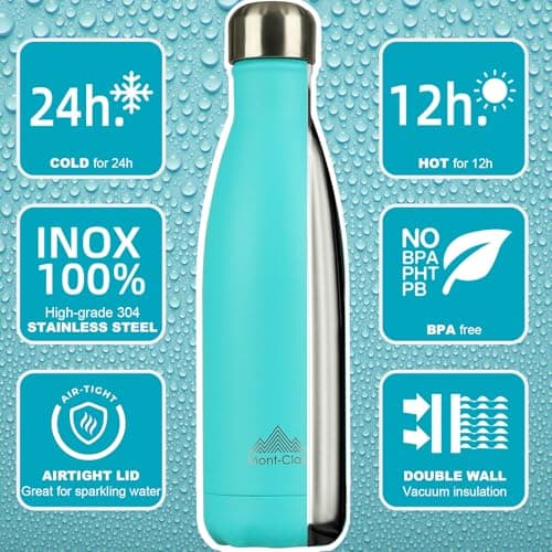 Mont-Clair Stainless Steel Water Bottle, Vacuum Insulated - BPA Free, 12h Hot & 24h Cold Drinks, Metal Water Bottle 500ml Leakproof, Ideal for Adult, Kids, Running - Light Blue — view 2