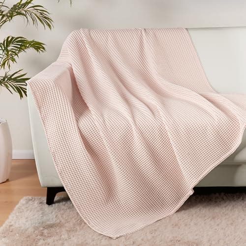 Exclusivo Mezcla 100% Cotton Muslin Throw Blanket for Sofa Couch, Pink — view 4