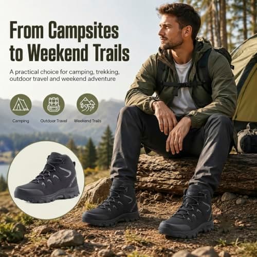 NIFOFISE Hiking Shoes for Men & Women, Mid Cut Walking Boots with Ankle Support, Outdoor Trekking Boots with Rugged Grip Sole, Casual Hiking Boots for Trail, Camping and Country Walks — view 6