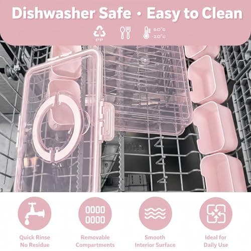 Küchera Pink Snackle Box with Handle, 8 Compartment Divided Snack Tray with Lid, Portable Food Storage Container for Travel, Plane & Picnics, Dishwasher Safe Platter for Sweets, Fruit & Nuts (Pink) — view 4