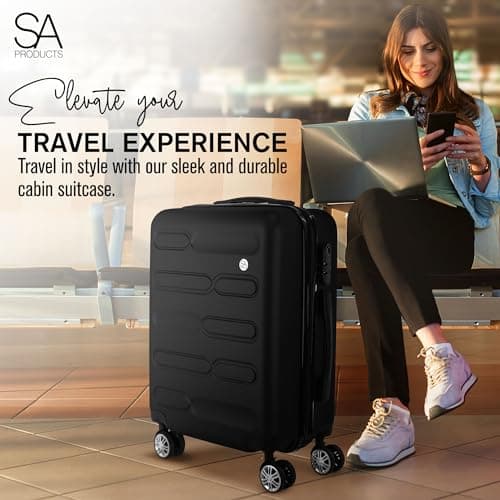 SA Products Cabin Suitcase | 34L Carry On Suitcase, Cabin Bag 55x40x20 with Combination Lock | Hard Shell Suitcase with 4 Wheels Cabin Luggage, Cabin Bags 55 x 40 x 20 Approved (Black) — view 4
