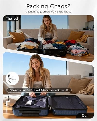 COOLIFE EasyJet Vacuum Cabin Suitcase 55X40X20cm + Vacuum Bag for Travel +60% with Pump | ABS Hard Shell, 8 Wheels & TSA Lock - for Ryanair, Europe, Business, Study Abroad, Cruise | Carry On Suitcase — view 3