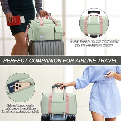 RainFlowwer Travel Duffel Bag Women Men,Sports Gym Bag with Shoes Compartment,Waterproof Travel Bag Overnight Bag with Dry Wet Separated Pocket,Carry Luggage Bag Weekender,Sports,Gym,Travel (Green) — view 5