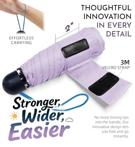 LILAC Mini Compact Folding Umbrella, Travel Pocket Rain Sun UPF 100+ UV — view 5