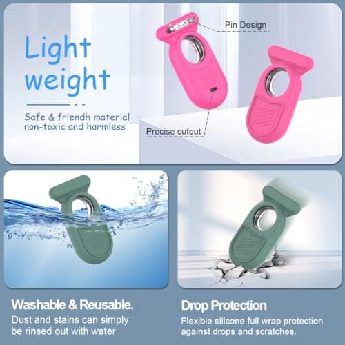 [2Pcs] for Galaxy SmartTag2 Case with Invisible Pin, Full Protective Anti-Slip Soft Silicone Case for Samsung Galaxy Smart Tag 2 for Kids Pet Clothing Backpack Luggage (Turquoise + Rose Red) — view 3