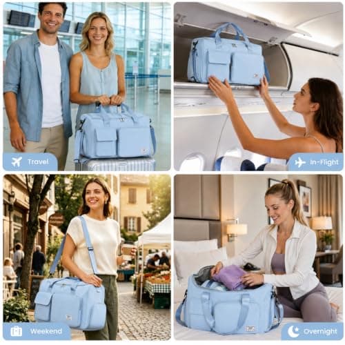 FIORETTO Gym Bag Womens, Sports Bag with Shoe Compartment, Light Blue — view 6