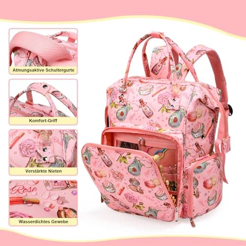 JOZEA Knitting Bag Backpack with USB Charging Port, Large Craft Organiser Bag for Knitting Accessories, Wool Storage for Crochet Projects, 2-Way Travel Bags and Totes(Pink World) — view 4