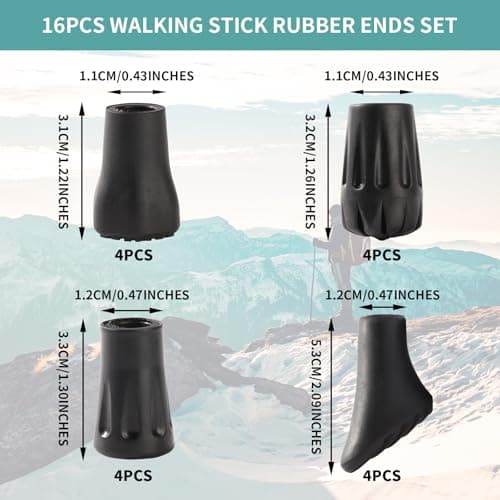 16pcs Walking Stick Rubber Tips, Universal Non-Slip Pole Ferrules — view 2