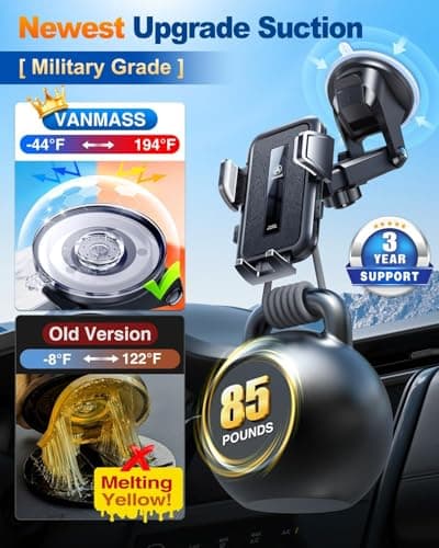 VANMASS High-end Max Upgrade Car Phone Holder【Large Phone & Thick Case Friendly】 Super Suction Mobile Automobile Cradle Van Dashboard Windscreen Vent Mount for iPhone 17 Pro Max 16 15 14 13 Samsung — view 3