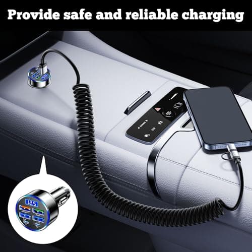 2PCS 6-Port USB C Car Charger 66W Super Fast Charging,Car Charger Fast Charge Socket Adapter with LED Voltmeter Compatible with iPhone, Samsung, iPad & More — view 6