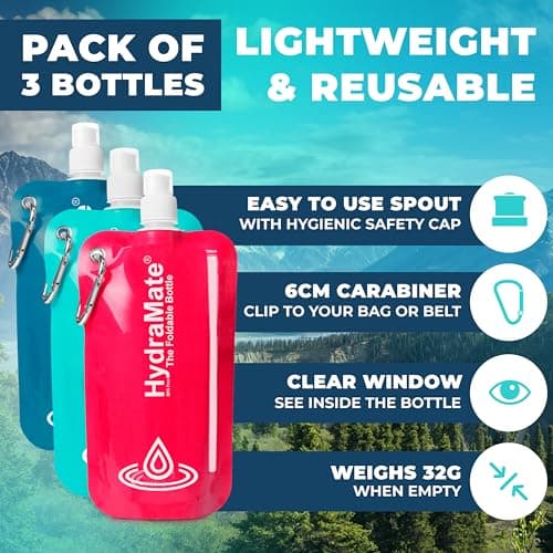 HydraMate Collapsible Water Bottle - Foldable Water Bottle - 750ml (3 Pack) — view 2