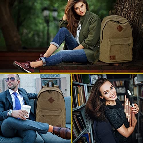 seemeroad Canvas Vintage Backpack Lightweight Travel Daypack Laptop Backpack College Student Rucksack for Men Women (Brown) — view 6