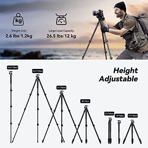 SMALLRIG 52" Carbon Fiber Camera Tripod, Lightweight Travel Tripod Monopod with 360° Ball Head and Quick Release Plate for DSLR, Load up to 26.5 lbs/12 kg, AP-10-4060 — view 3