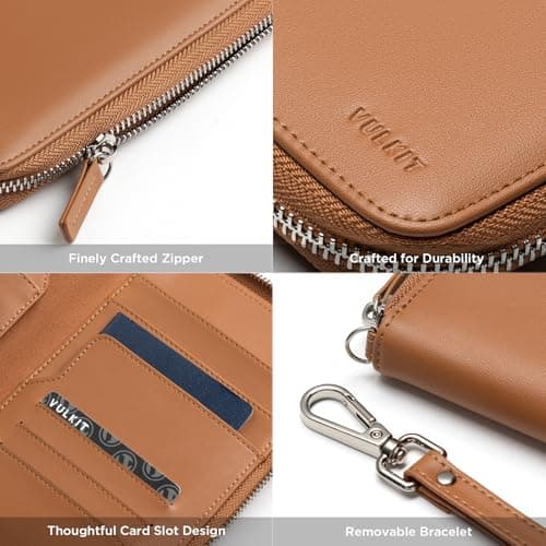 VULKIT Leather Passport Holder Family Travel Document Organizer with RFID Blocking Travel Wallet Slim Dual Slots SIM Card and Multiple Card Holders for Men and Women (Brown) — view 3