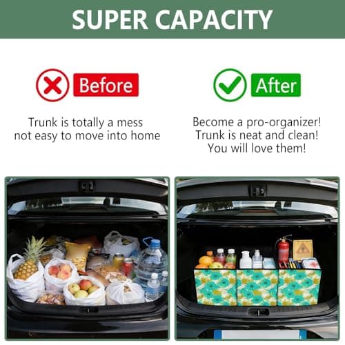 Grckit Car Trunk Organizer Turquoise Flowers Heavy Duty Collapsible Storage Tote Bag with Reinforced Handles for Shopping Travel Picnic — view 4