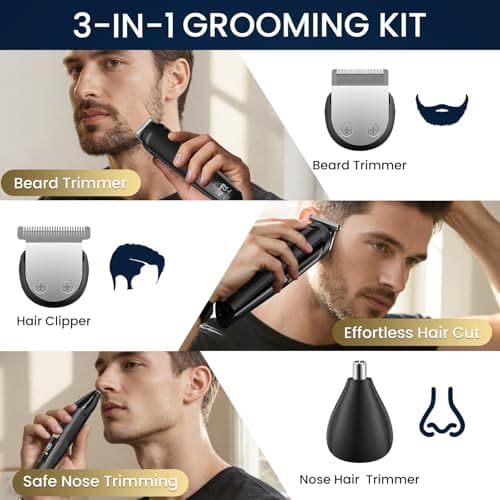 Ufree 3-in-1 Beard Trimmer for Men, IPX6 Waterproof Electric Shaver, Black — view 3